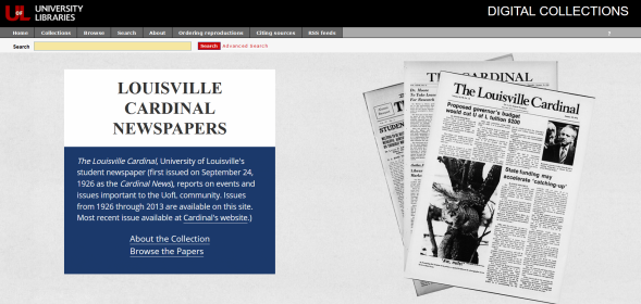Landing page for Louisville Cardinal digital archive